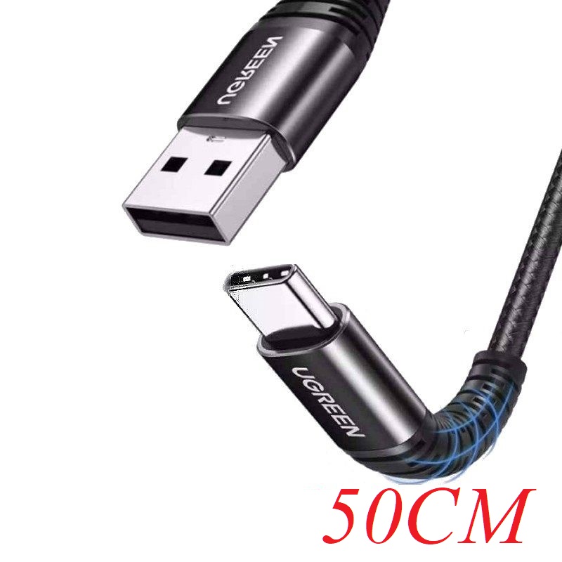 Ugreen 70560 50cm Cáp dữ liệu USB Type-C sang USB 2.0 màu đen truyền dữ liệu từ máy tính ra điện thoại dài 0.5M US301