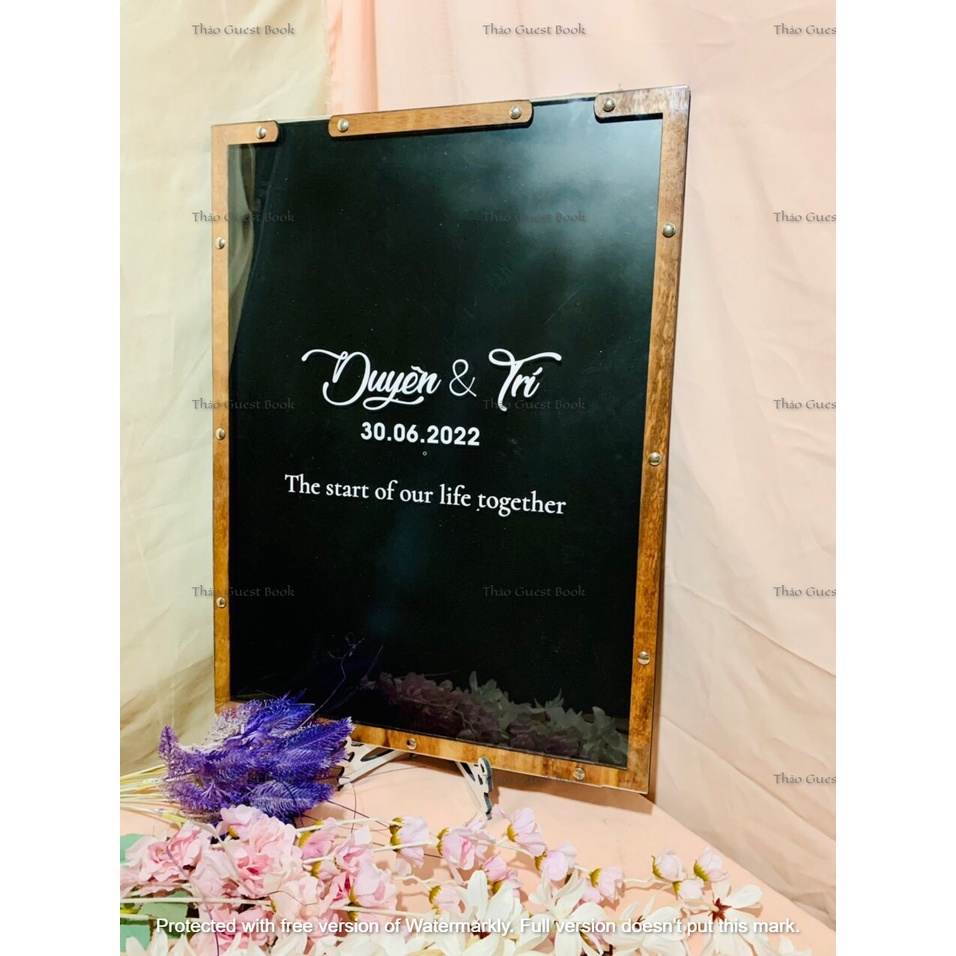 Hộp Thả Gỗ Nền Gỗ Dáng Hình Chữ Nhật Size 100,200 Tim Ký Tên| Thao Wedding Guestbook