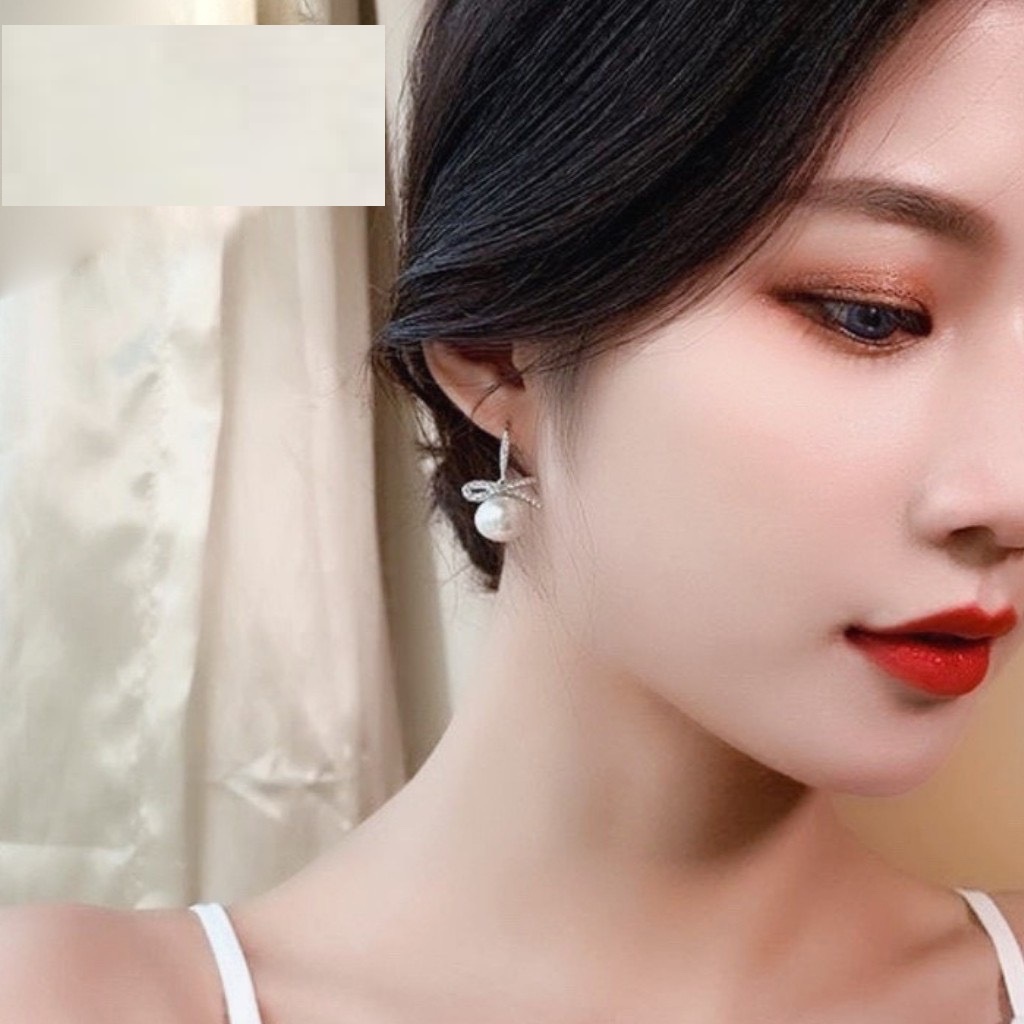 Khuyên tai bạc đẹp, bông tai bạc 925, kiểu dáng dài hạt tròn