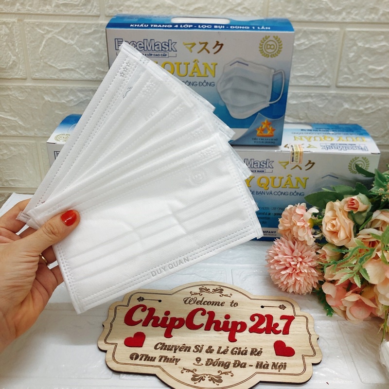 (Sỉ ) Hộp khẩu trang y tế màu trắng 4 lớp kháng khuẩn Duy Quân 50 cái chuẩn