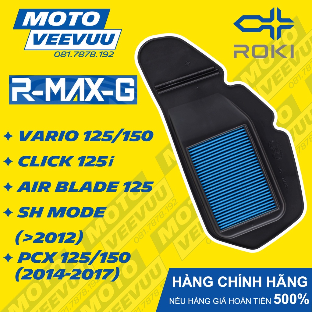 Lọc gió R-MAX ROKI cho xe Honda AIR BLADE AB 125 / 150, SH MODE , PCX 125/150, VARIO 125 /150, CLICK 125i