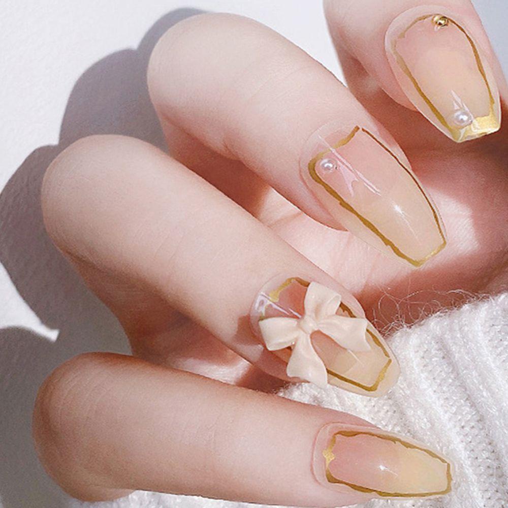 OCEANMAP Móng Tay Giả Màu Trắng Hoa Hồng Có Thể Tháo Rời