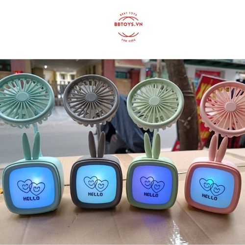 Quạt mini tích điện để bàn điều chỉnh được độ cao, kiêm đèn ngủ tiện lợi (BBTOYS: 78)