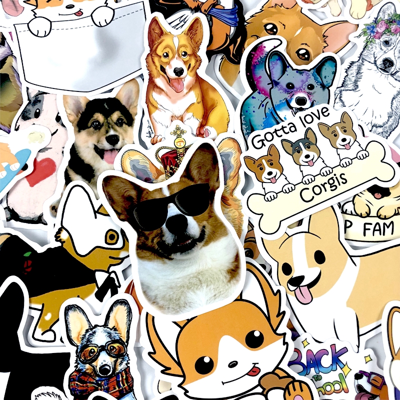 Set 50 Miếng Dán Trang Trí Tủ Lạnh Hình Chó Corgi Đáng Yêu
