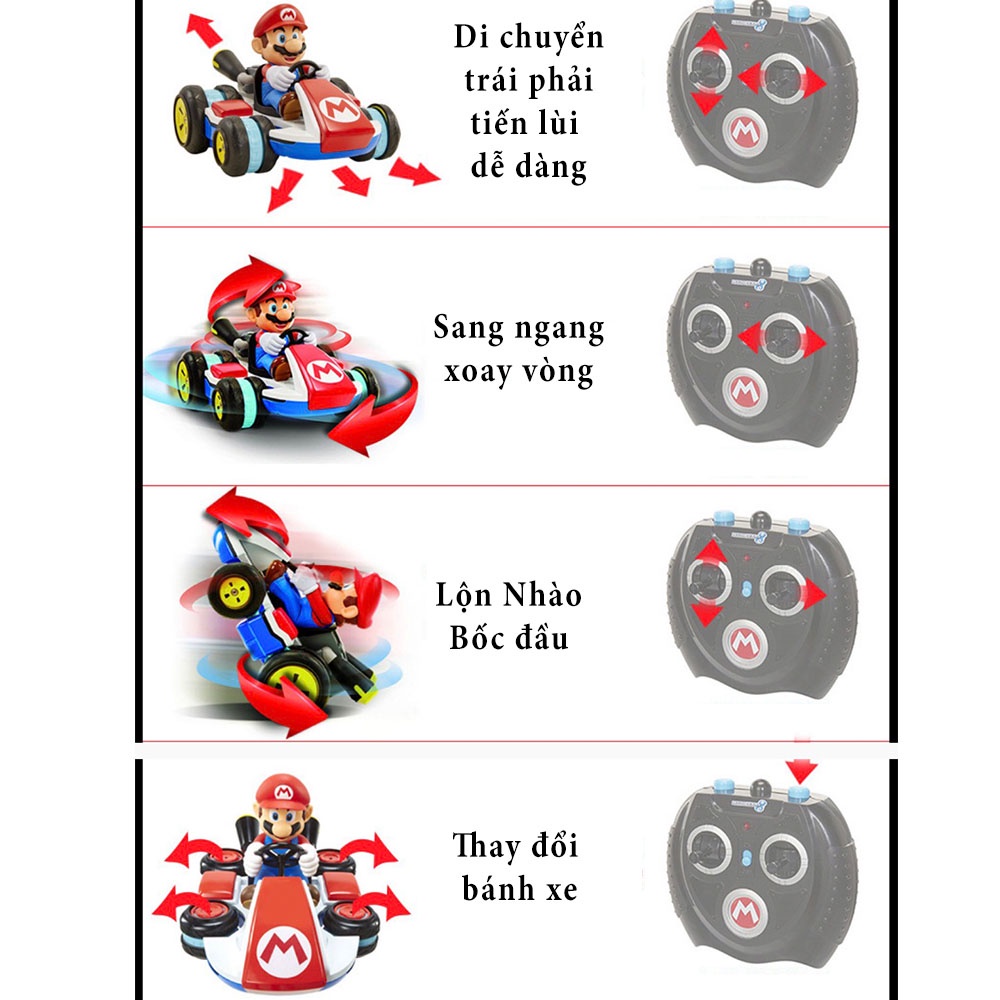 Siêu Xe Địa Hình Cao Cấp Mario 4WD Racing Drift Stunt Jakks Boys, Xe Điều Khiển Từ Xa Lật Bánh Lộn Nhào
