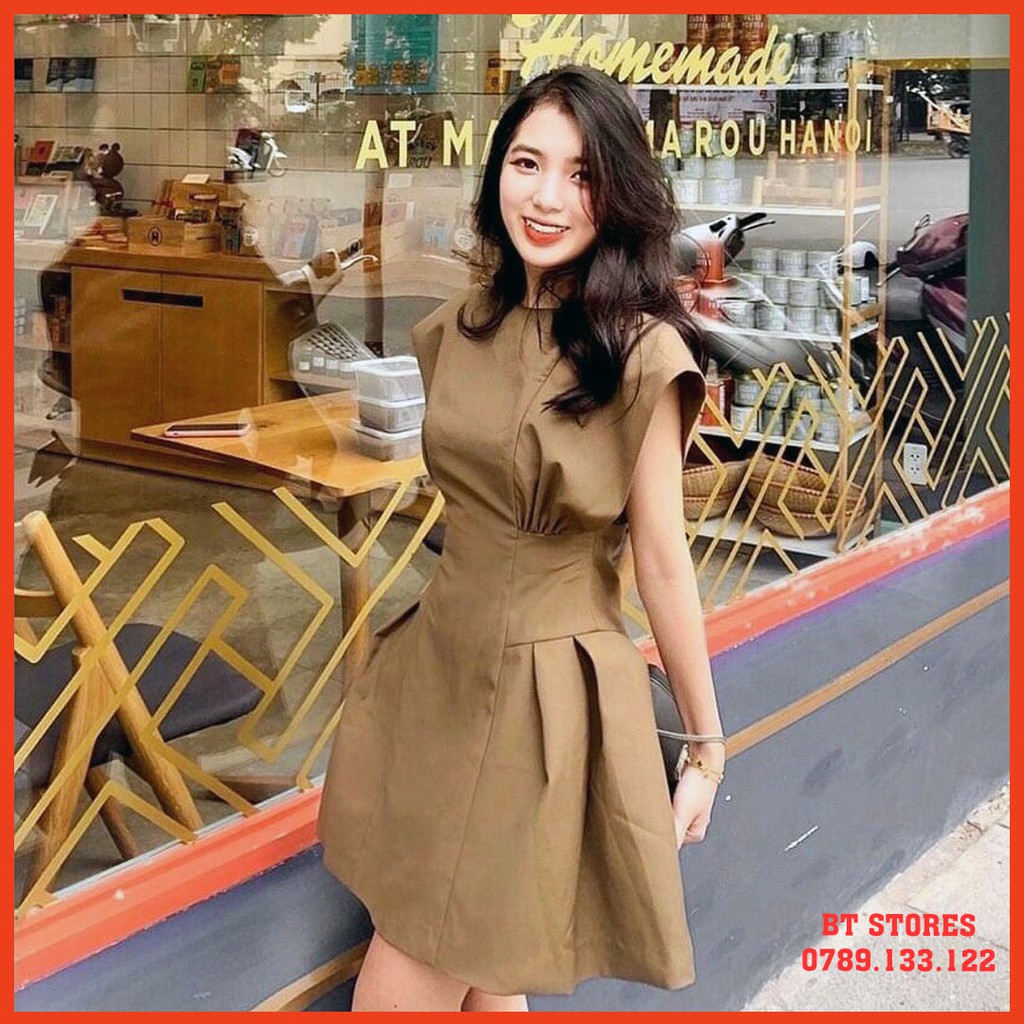 Đầm dự tiệc sang trọng tay cánh tiên cổ tròn dáng xòe chất vải Kaki Nhật may 2 lớp - BT023