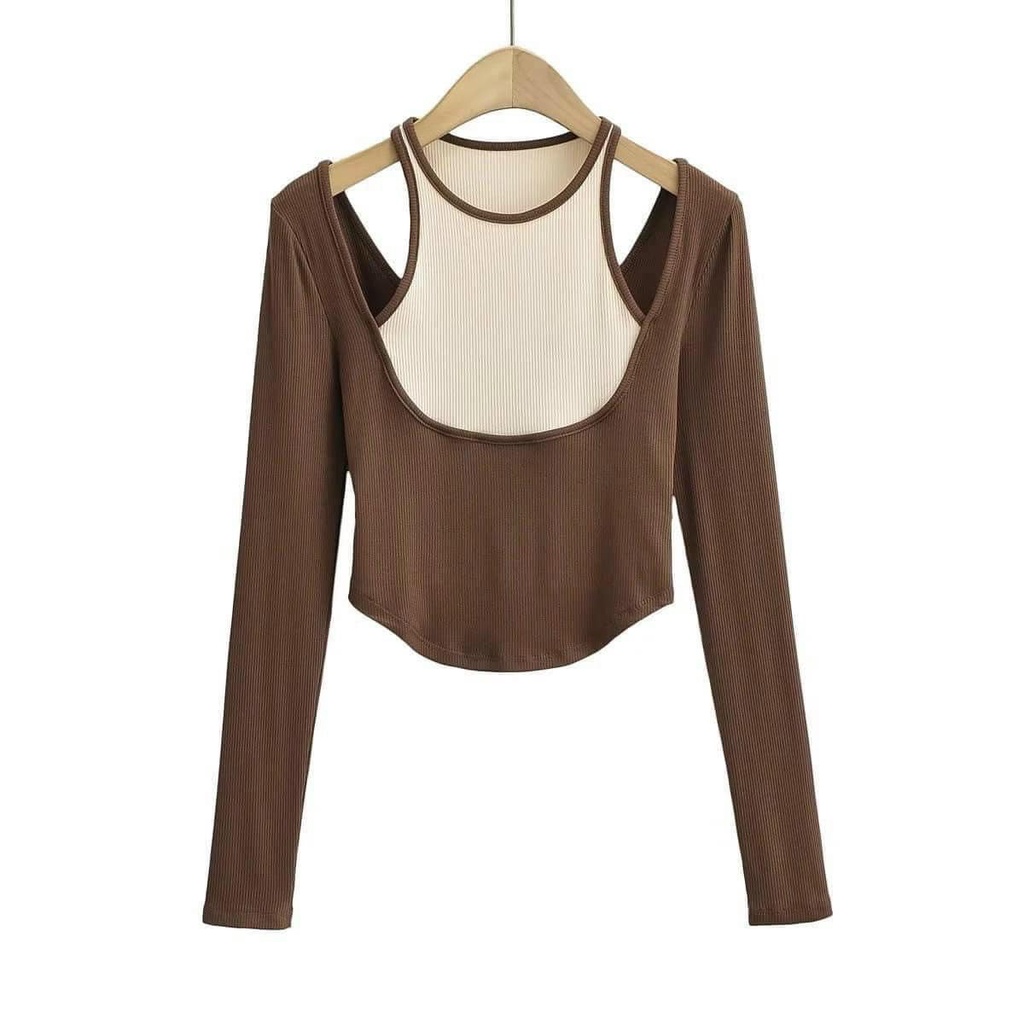 Áo len nữ thun zip dài tay phối cổ yếm L1 hot trend 2022