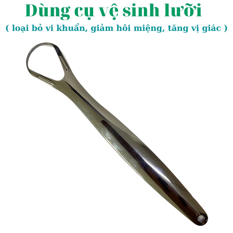 Bộ dụng cụ vệ sinh lưỡi bằng inox 304, làm sạch bề mặt lưỡi giúp hơi thở thơm mát dùng được cho trẻ nhỏ