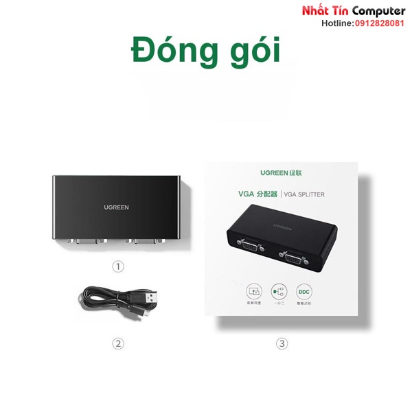 Bộ chia tín hiệu VGA 1 ra 2 màn hình Full HD Ugreen 80190 cao cấp (1-2)