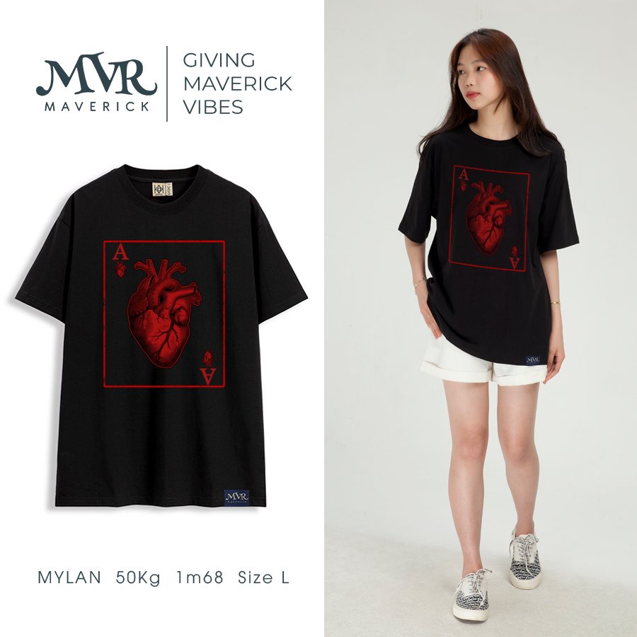 Áo thun nữ tay lỡ Unisex cotton thoáng mát lá bài trái tim phong cách MVR KK4030