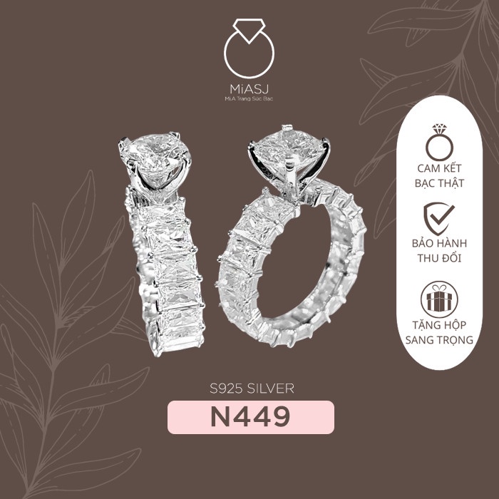 Nhẫn nữ bạc Ý S925 đá chữ nhật CZ cao cấp miễn phí xi bạch kim N449 | Mi.A Trang sức bạc
