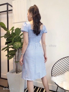 Đầm caro nút bọc chất caro xốp dày dặn [kèm hình thật]