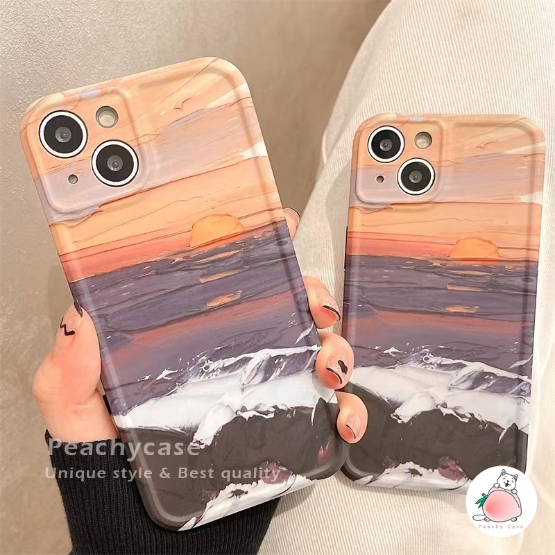 Ốp Điện Thoại IMD Hình Hoàng Hôn Trên Biển Cho iPhone 13 12 Pro Max 11 Xr Xs Max X