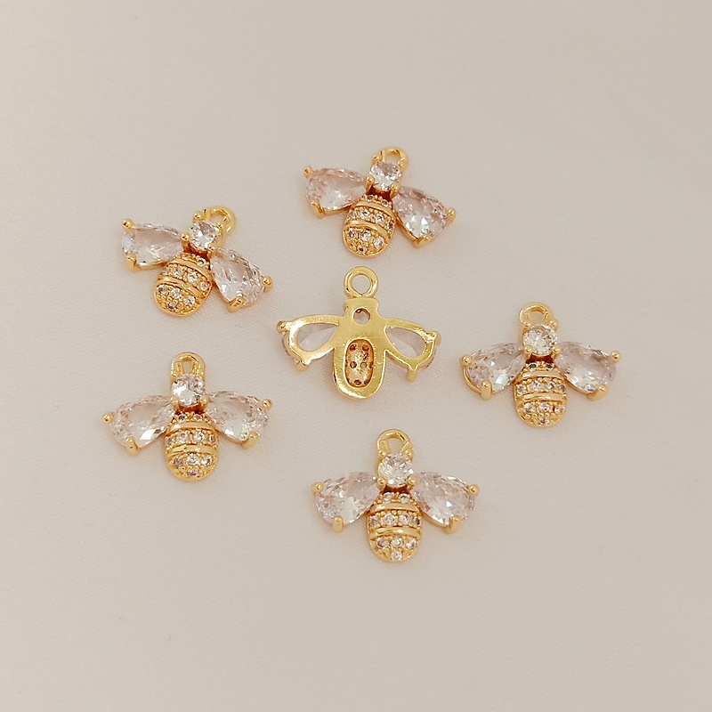 Mặt Dây Chuyền Thủ Công Hình Chú Ong Mạ Vàng 14K Đính Đá Zircon Nhiều Màu Sắc