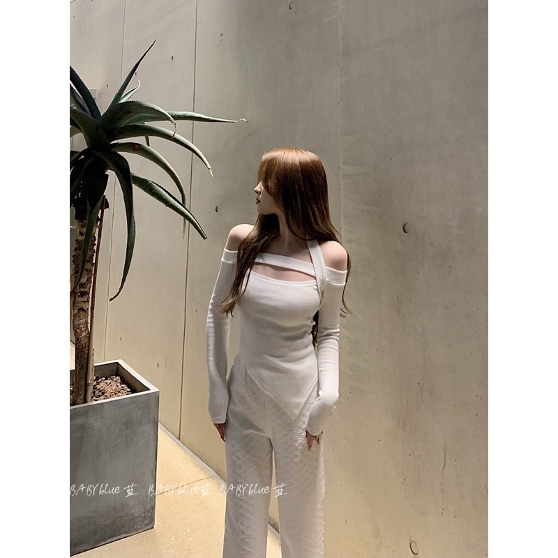 (chuyên sỉ) Áo Sweater Tay Dài Hở Vai Dáng Ôm Gợi Cảm Phong Cách Hàn Quốc Cho Nữ