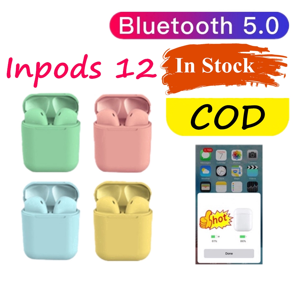 Tai nghe Bluetooth 5.0 i12s Inpods 12 TWS âm thanh stereo màu sắc bánh Macaron dễ thương