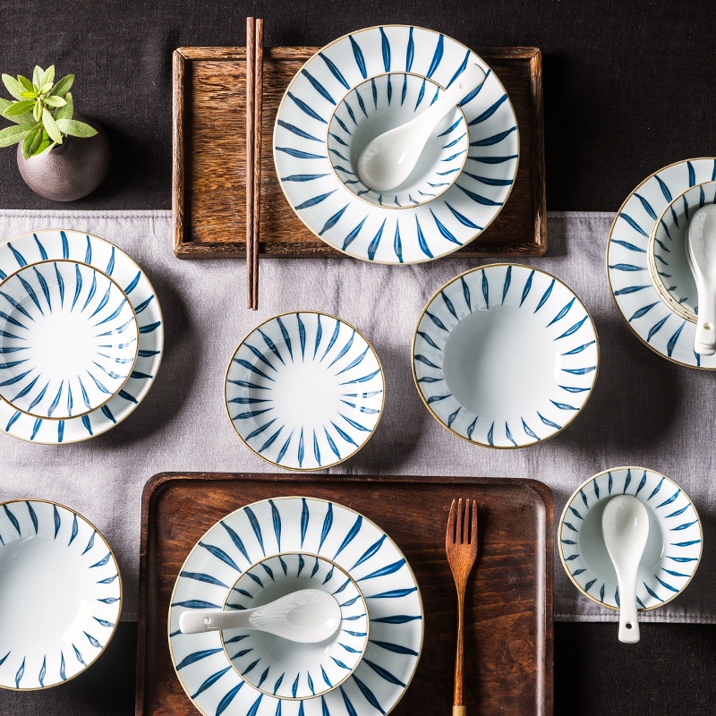 [12 Size] Đĩa Sứ Họa Tiết Kẻ Decor - OHOHO HOME