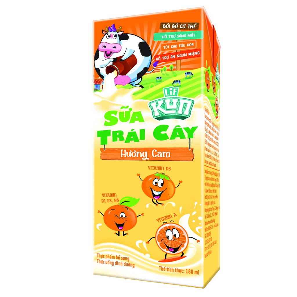 Vỉ 4 Hộp Sữa Trái Cây Kun Hương Cam/ nho/ trái cây x 180ml