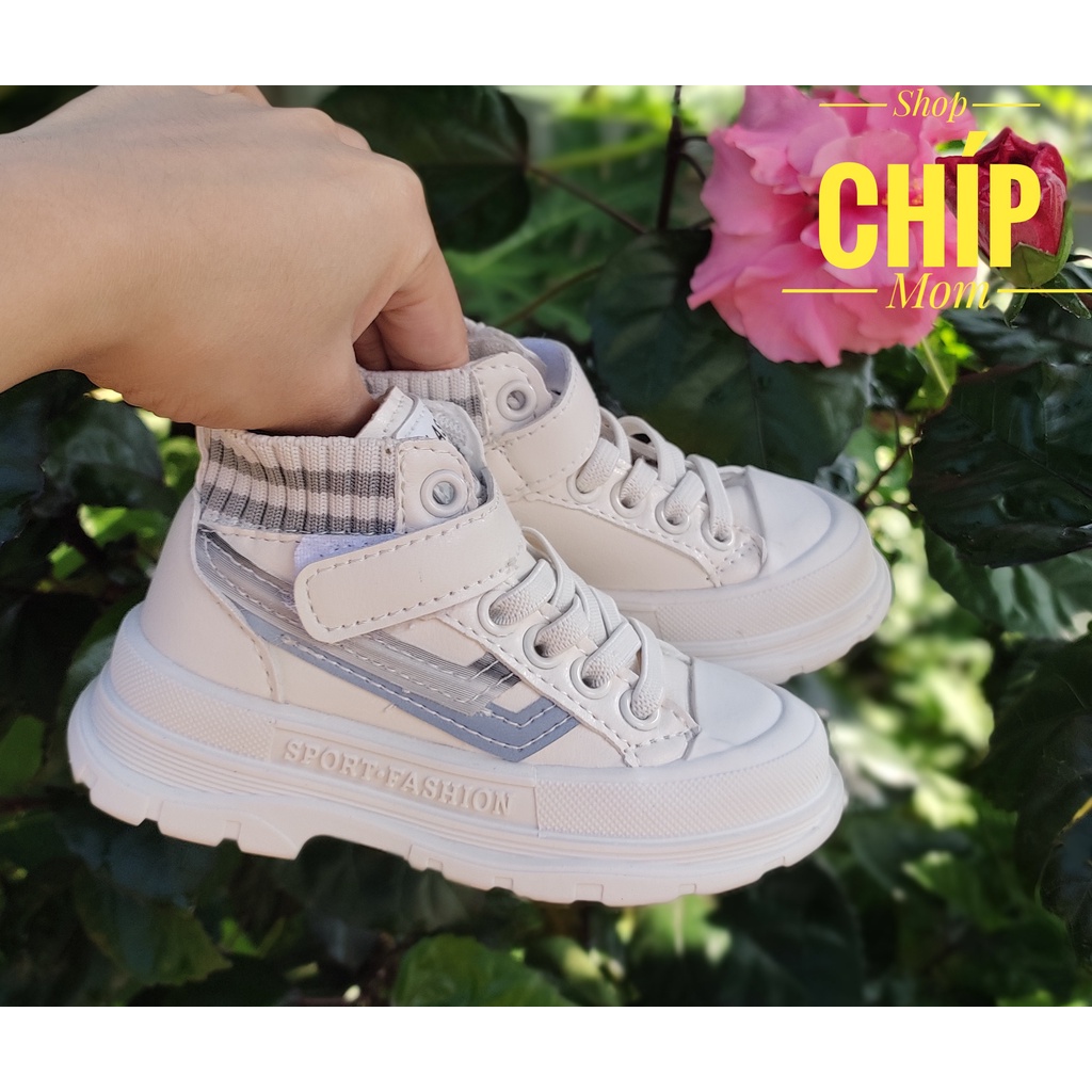 Giày thể thao bé gái bé trai kiểu dáng giày cao cổ bốt đẹp cho bé chun da PU ca tính quai dán cho bé từ 1 tuổi F35
