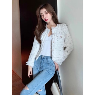Oder áo dạ tweed hai màu đen-trắng