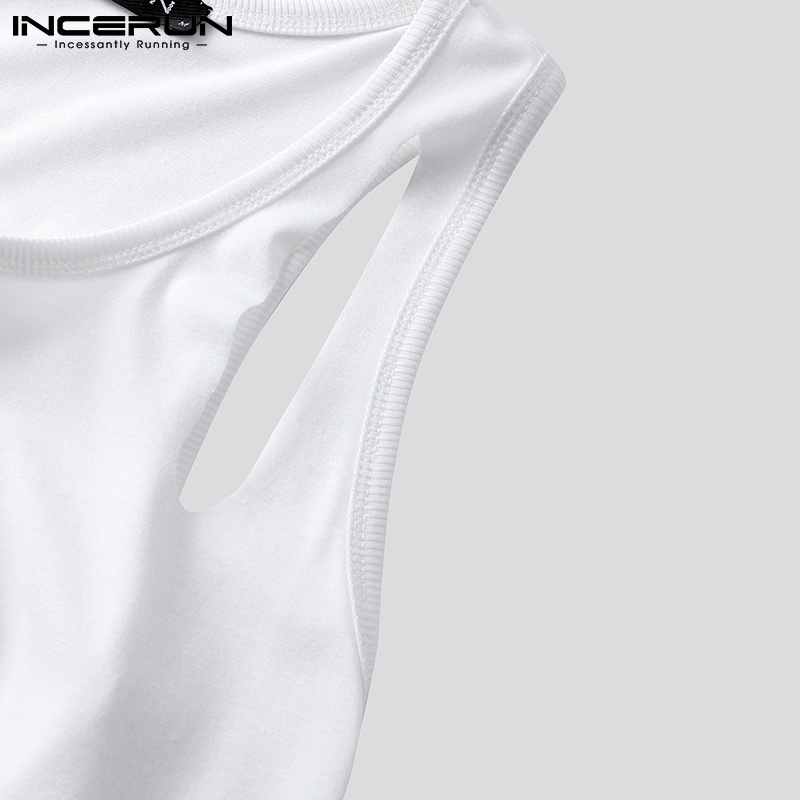 Áo sát nách INCERUN màu trắng thiết kế khoét lỗ phong cách mùa hè thời trang thường ngày cho nam