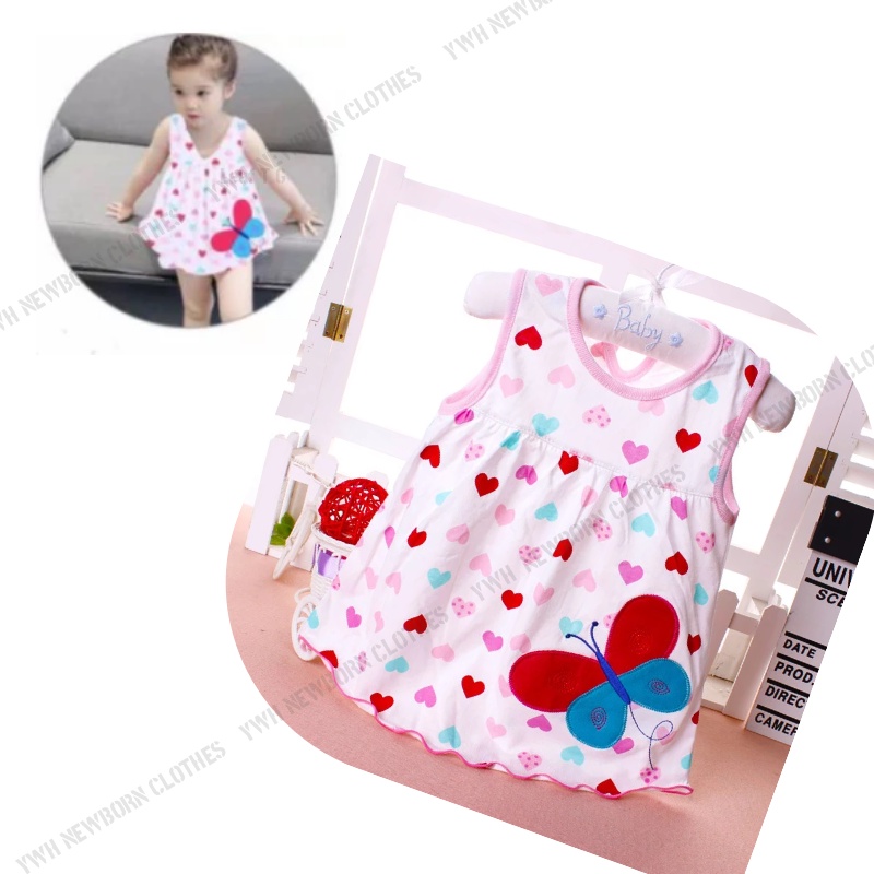 Đầm Không Tay 100% cotton In Họa Tiết Hoa Hoạt Hình Cho Bé Gái Sơ Sinh 0-24 Tháng Tuổi