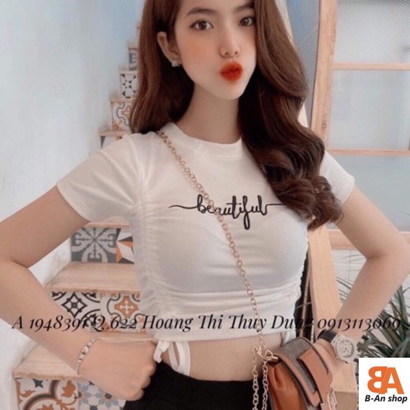 [Mã 11FASHIONSALE1 giảm 10K đơn 50K] Áo thun croptop dây rút eo chất thun ôm body - vải dày dặn