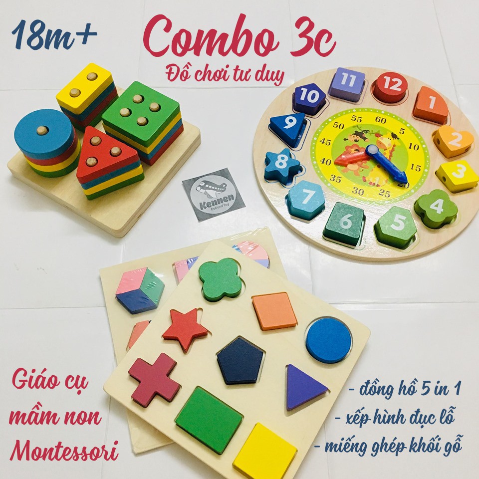 [Mã LIFE0704ALL giảm 10% đơn 50K] Combo 3 đồ chơi tư duy cho bé từ 6m - 3y