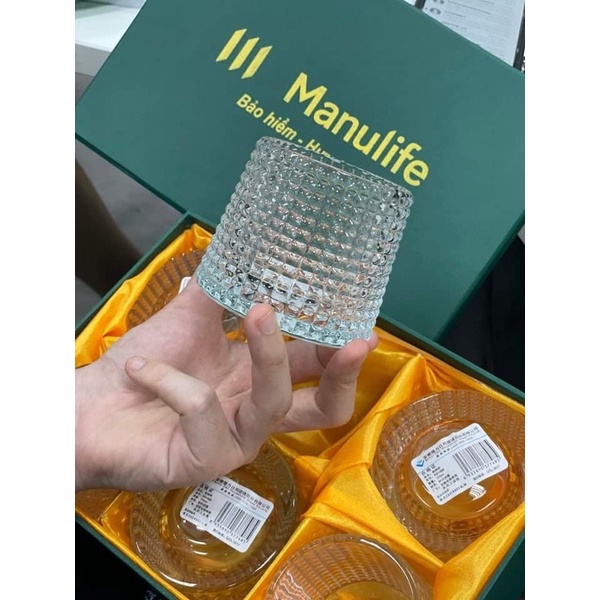 Bộ cốc thuỷ tinh cao cấp đế xoay kèm hộp quà tặng Manulife
