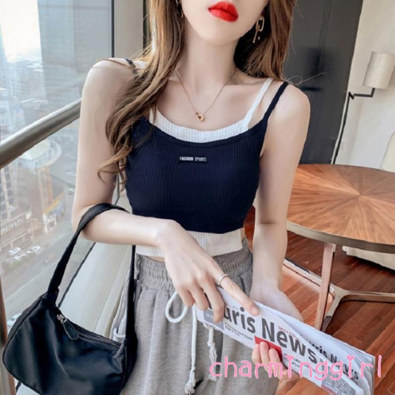 Áo Hai Dây Cổ Chữ U Giả Hai Mảnh Màu Sắc Thời Trang Mùa Hè Cho Nữ