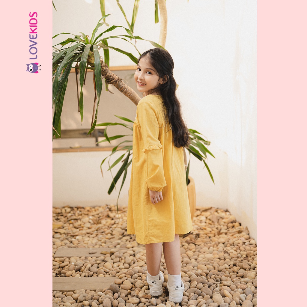 Váy dài tay Premier Fabric linen babydoll phối ren BG - Lovekids