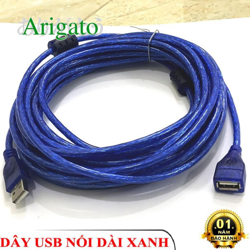 Dây USB Nối Dài 1.5m 3m 5m 10m Xanh Arigato Chống Nhiễu Tốt. Kết Nối USB Chuẩn 2.0