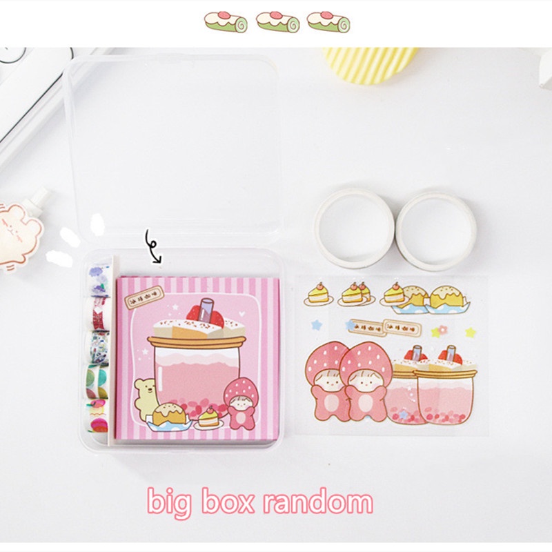 Hộp cuộn băng keo dán trang trí và giấy ghi chú RUIXIANG họa tiết hoạt hình đáng yêu đa năng tiện lợi