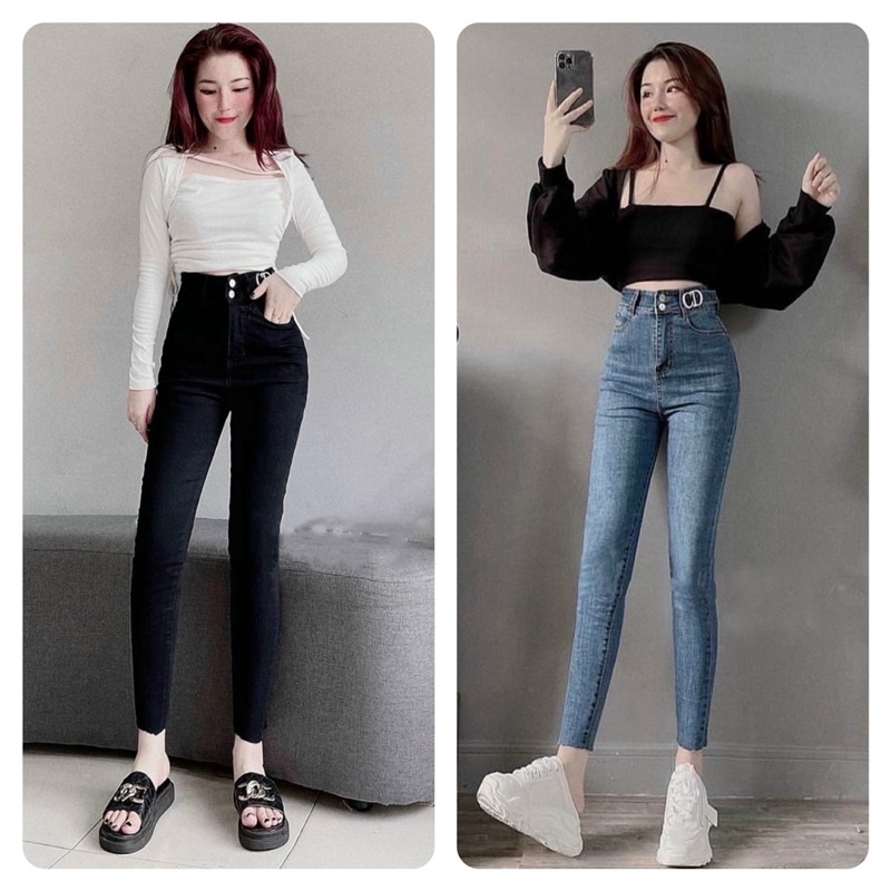 Quần jean lưng cao siêu đẹp, quần bò nữ ống bó siêu đẹp