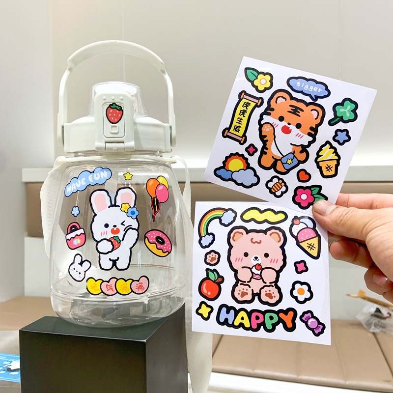 Combo 3 hình dán sticker cute chống thấm nước gấu béo dễ thương dán mũ bảo hiểm xe laptop vali sổ bình nước