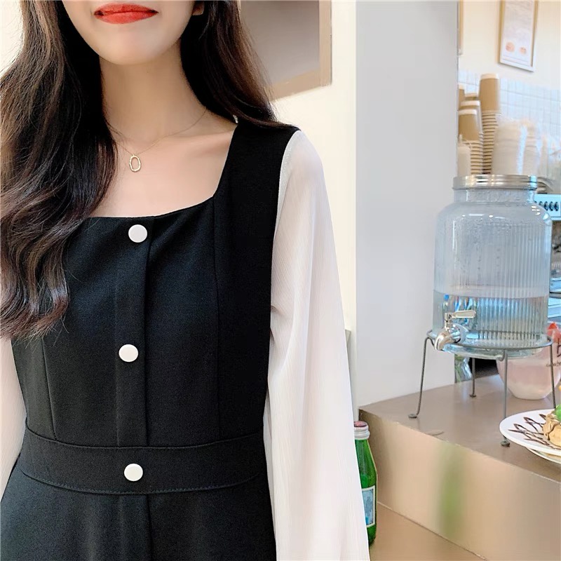 Đầm tay dài phối nút thờI trang Hàn Quốc dành cho nữ