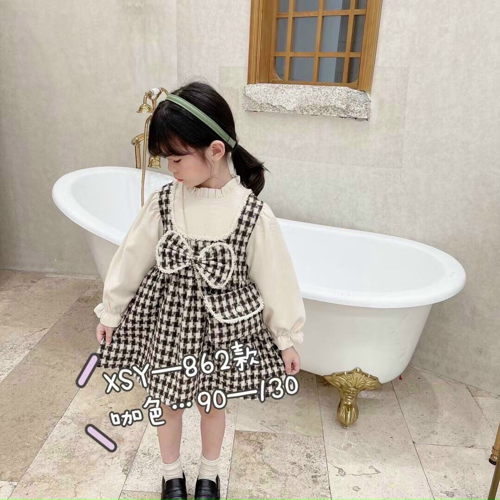 Váy bé gái thu đông dài tay kiểu yếm cổ bèo gắn nơ Set đầm babydoll kẻ sọc dệt kim kèm túi cho bé từ 8-20kg, SUN KID'S