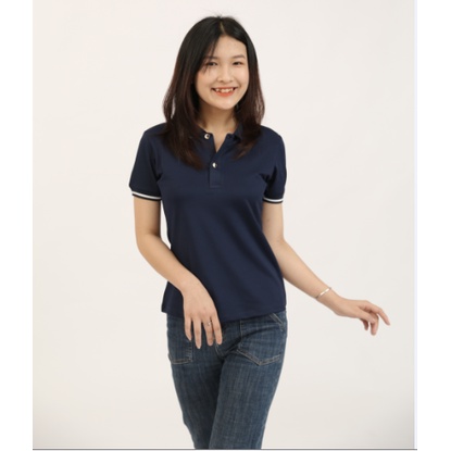 Áo Polo Nữ Màu Xanh Tím Than BLUECHIC Phối Viền Chìm Vải Poly Co Giãn Dáng Công Sở Trẻ Trung NF006