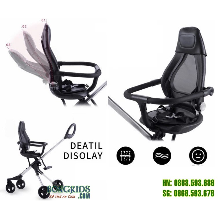 Xe đẩy gập gọn cao cấp Ride X1 ⚡GHẾ LƯỚI THOÁNG⚡ cho bé 6-48 tháng, đẩy 2 chiều, ngả 2 tư thế, ghế đệm da
