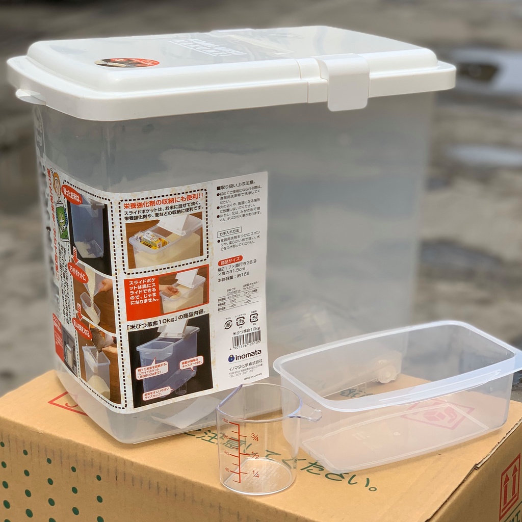 Thùng gạo Inomata 10kg nắp bật có bánh xe