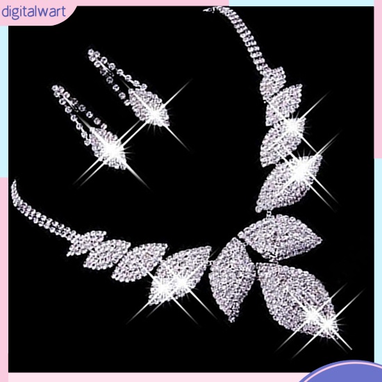 Bộ dây chuyền và cặp khuyên tai thiết kế hình lá đính đá sang trọng cho nữ