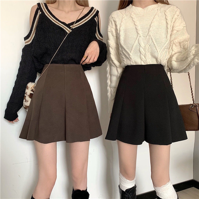 Váy ngắn kiểu chữ A phong cách Hàn Quốc cạp cao cho nữ thời trang