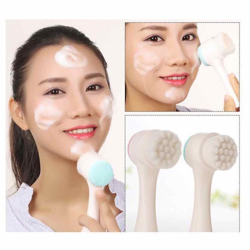 CỌ RỬA MẶT MASSAGE 2 ĐẦU 3D SILICON MỀM MẠI HÀN QUỐC - MÁY RỬA MẶT