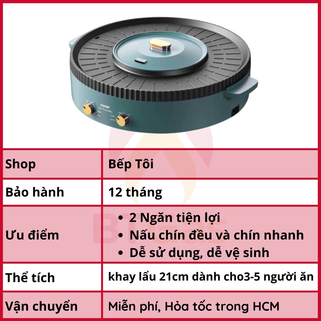 [Mã ELHADEV giảm 4% đơn 300K] Nồi lẩu nướng đa năng 2 trong 1, nồi lẩu nướng điện Nineshield KB-518 loại to 51cm