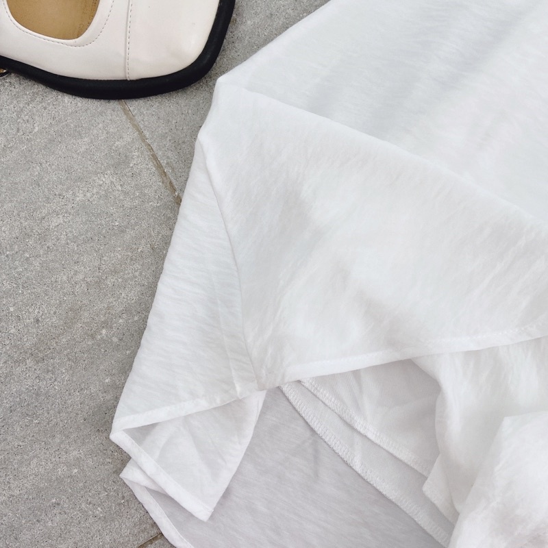 ĐẦM MIDI TRẮNG CỔ TIM ĐAN EO TAY BỒNG