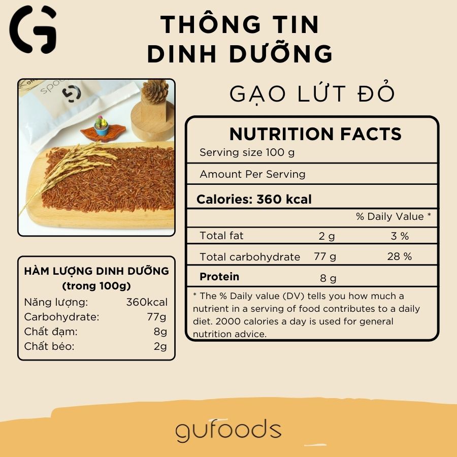 Gạo lứt ăn kiêng GUfoods (đỏ huyết rồng / xát dối / đen tím than) (1kg) - Giảm cân, Thực dưỡng, Eat clean