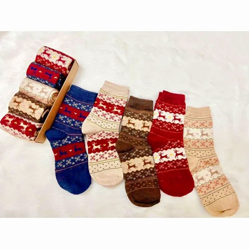 Set 5 đôi tất cao cổ hoạ tiết vintage