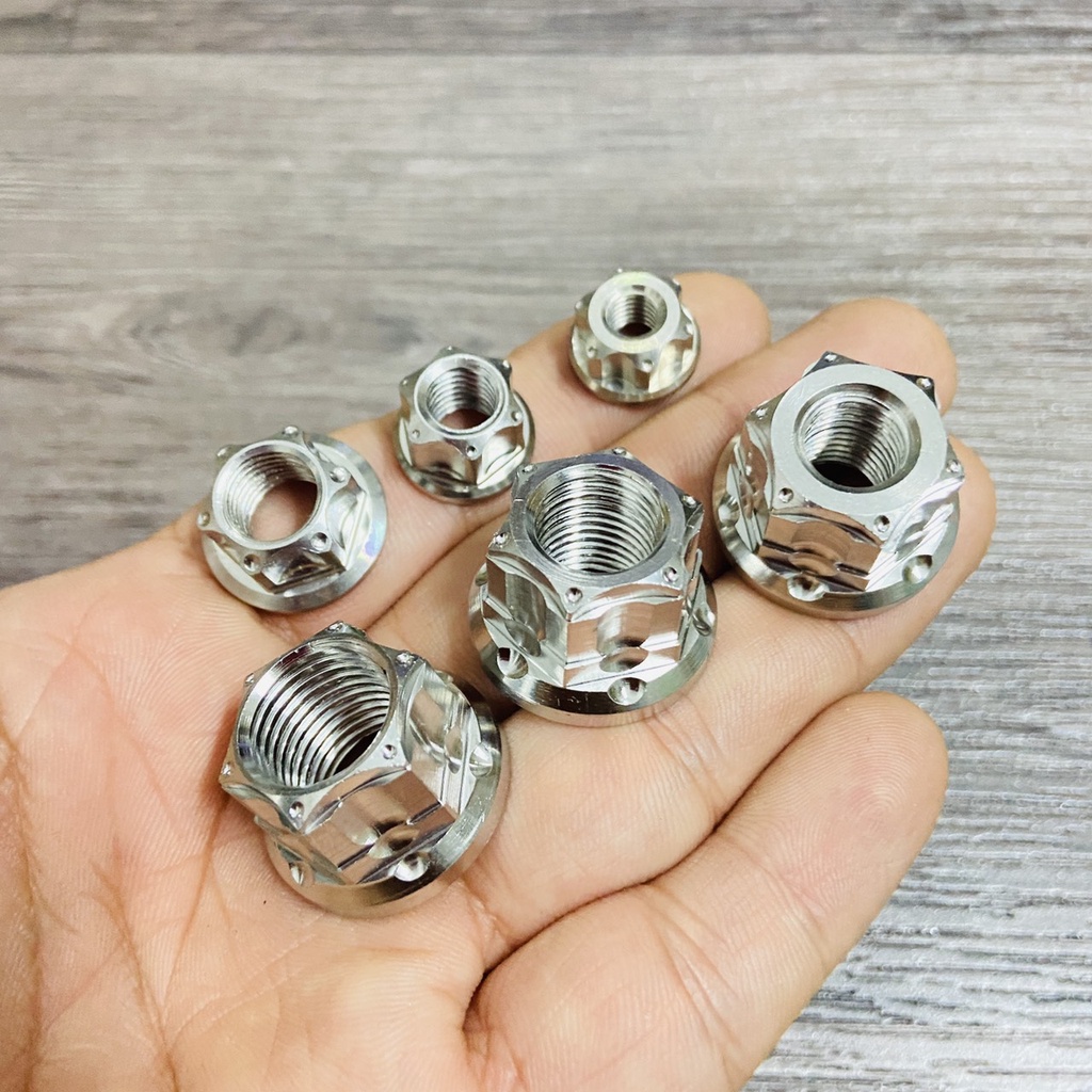 Tán inox salaya sử dụng lắp chi tiết xe máy, công cụ đầy đủ size từ 6 đến 14ly