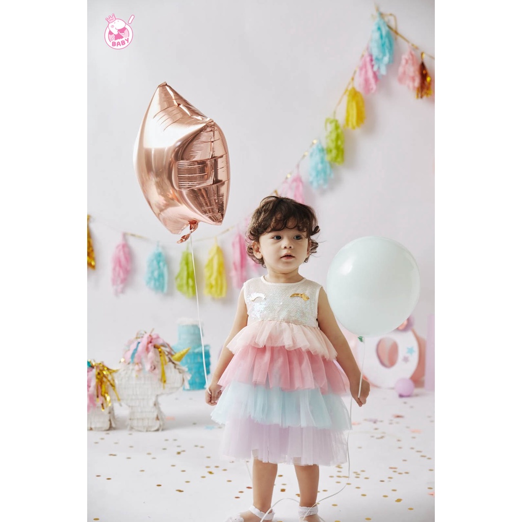Váy công chúa Kỳ Lân Unicorn cho bé sơ sinh, 3 tầng voan mềm điệu đà diện sinh nhật, đầy tháng, thôi nôi