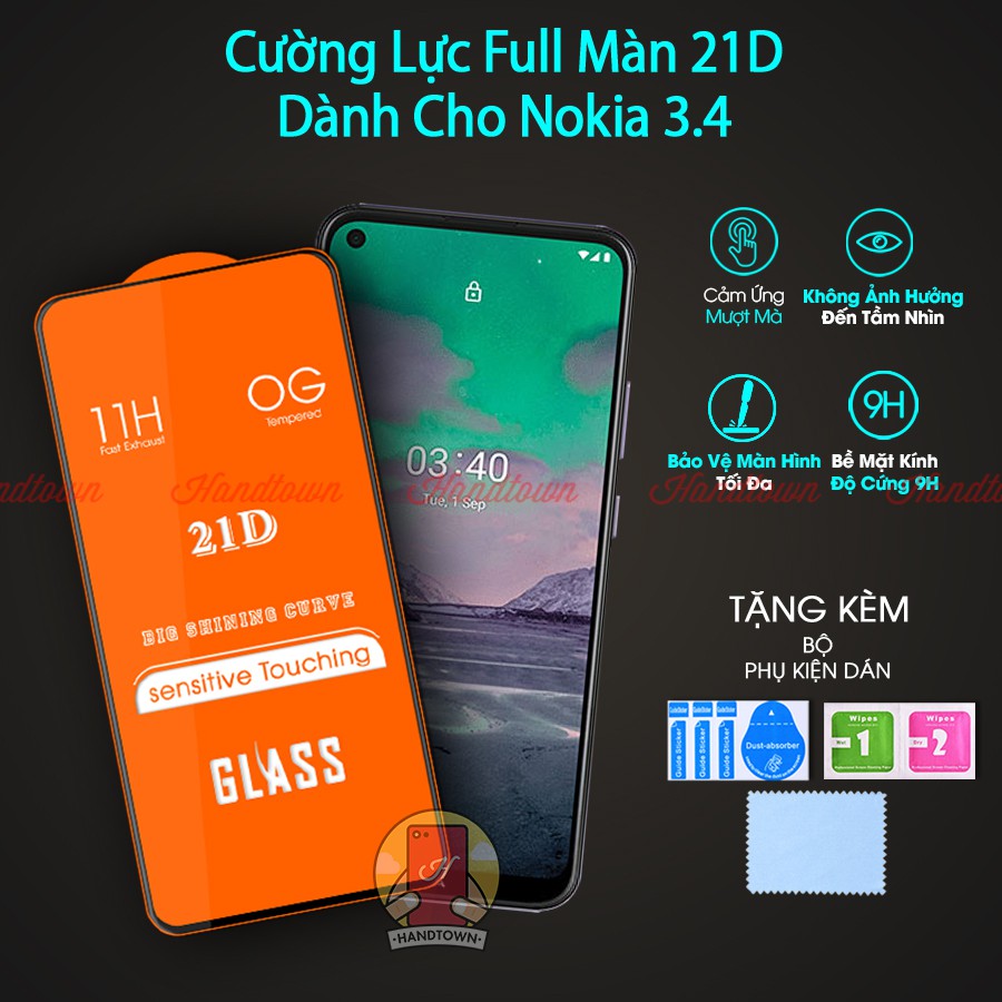 Kính Cường lực 21D Nokia 3.4 nokia3.4 Full Màn Đen Full Keo Chống Trầy Xước Chống Va Đập Bảo Vệ Màn Hình